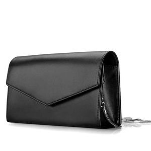 Black Leather Clutch Bag with Chain